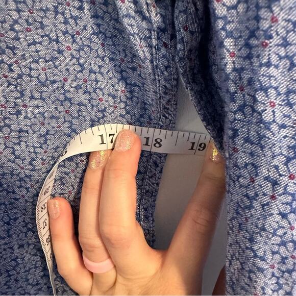 Frank & Eileen Blue Linen Barry Floral Long Sleeve Blouse Top Small - Picture 8 of 10